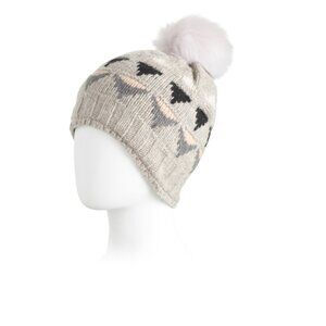 TURTLE FUR Grey Lambswool Blend Moonglade Beanie With Pom